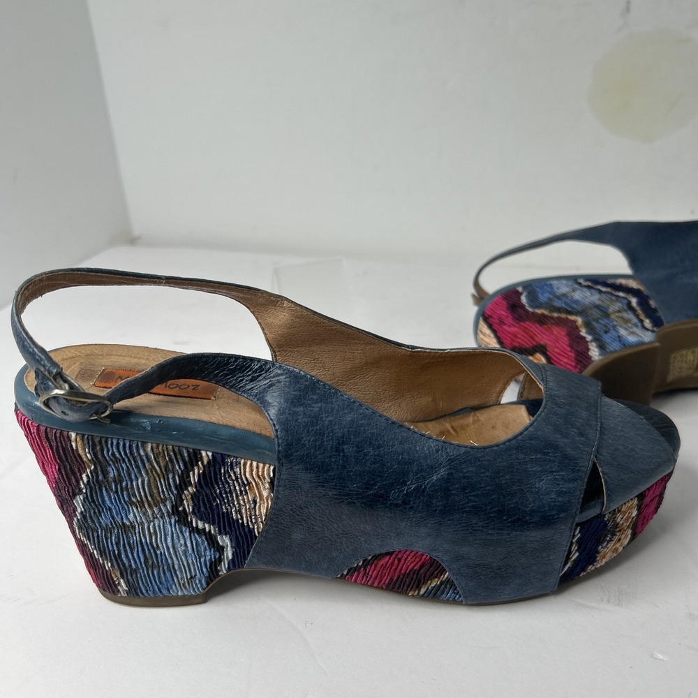 Miz Mooz Women's Blue Leather Multicolor Platform Sandals Sz EU 41 US 8-8 1/2 - Picture 12 of 15